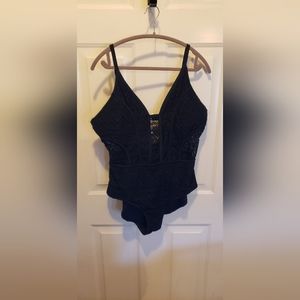 Coral Tropics Black Lace One Piece Plus Size Bathing Suit 3X